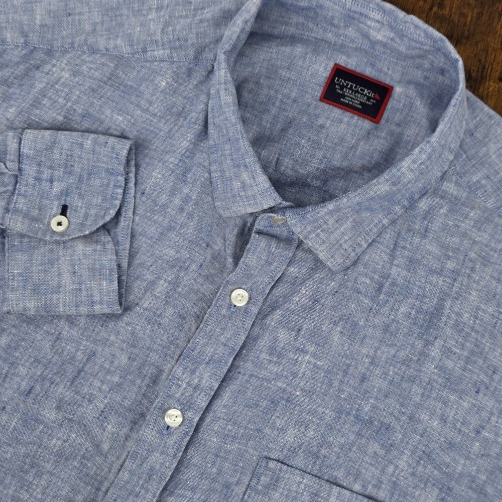 UNTUCKit Long Sleeve Button Up 100% Linen‎ Light Blue Men's 3XLT Wrinkle-Resist